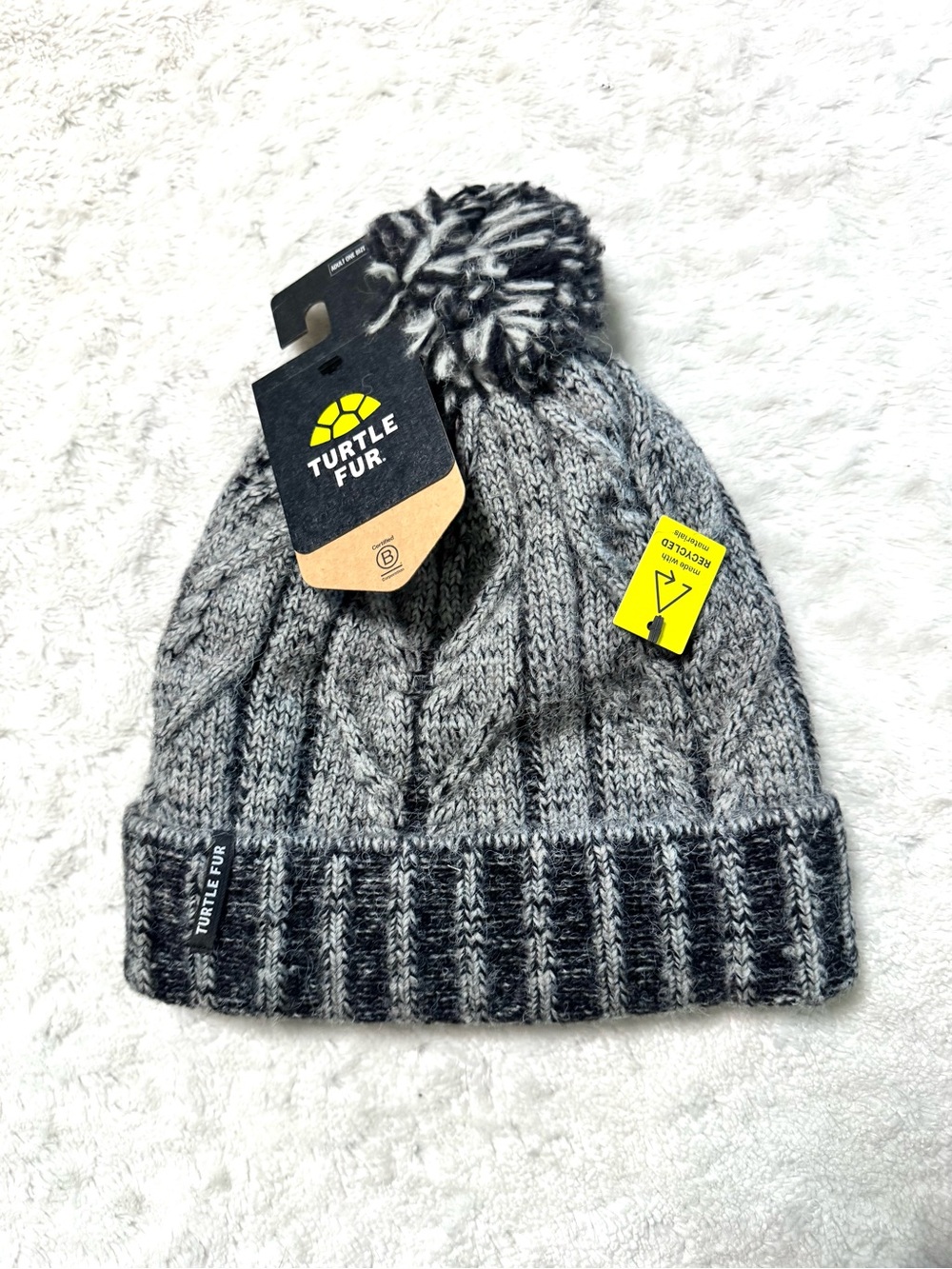 NWT- TURTLE FUR Recycled Fabric Emma Pom Beanie in Charcoal